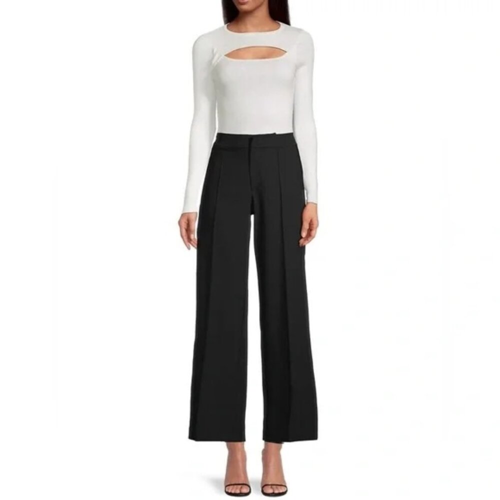 Elie Tahari White Cut-Out Ribbed Long Sleeve Top - M